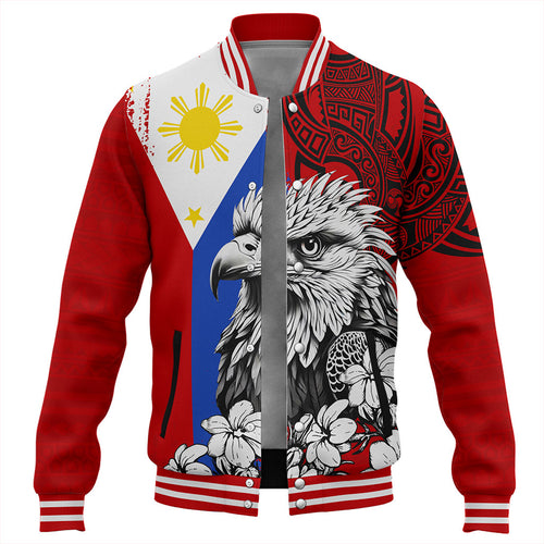 Philippines Filipinos Baseball Jacket Tribal Tattoo Eagles With Sampaguita Flower