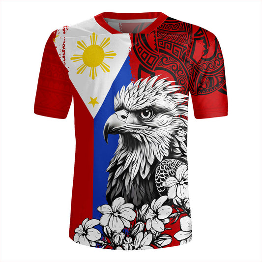 Philippines Filipinos Rugby Jersey Tribal Tattoo Eagles With Sampaguita Flower