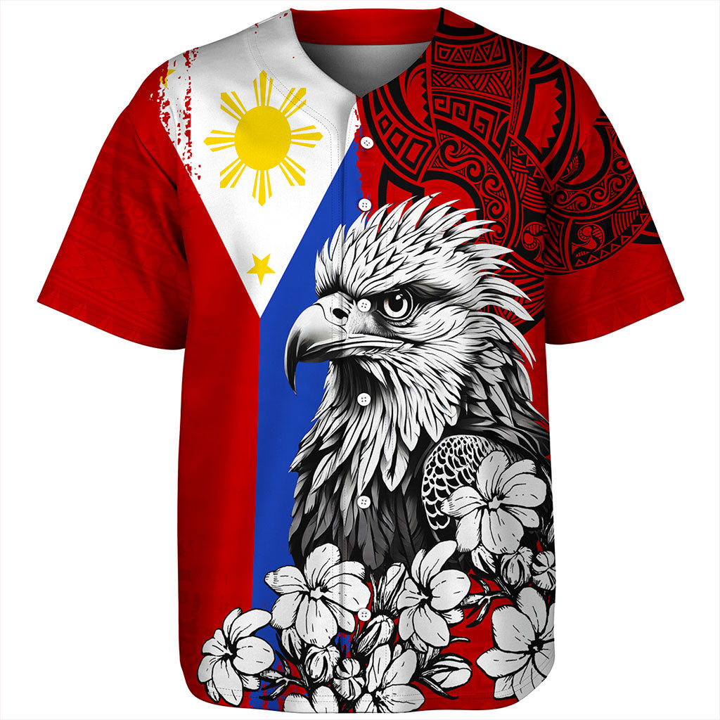 Philippines Filipinos Baseball Shirt Tribal Tattoo Eagles With Sampaguita Flower
