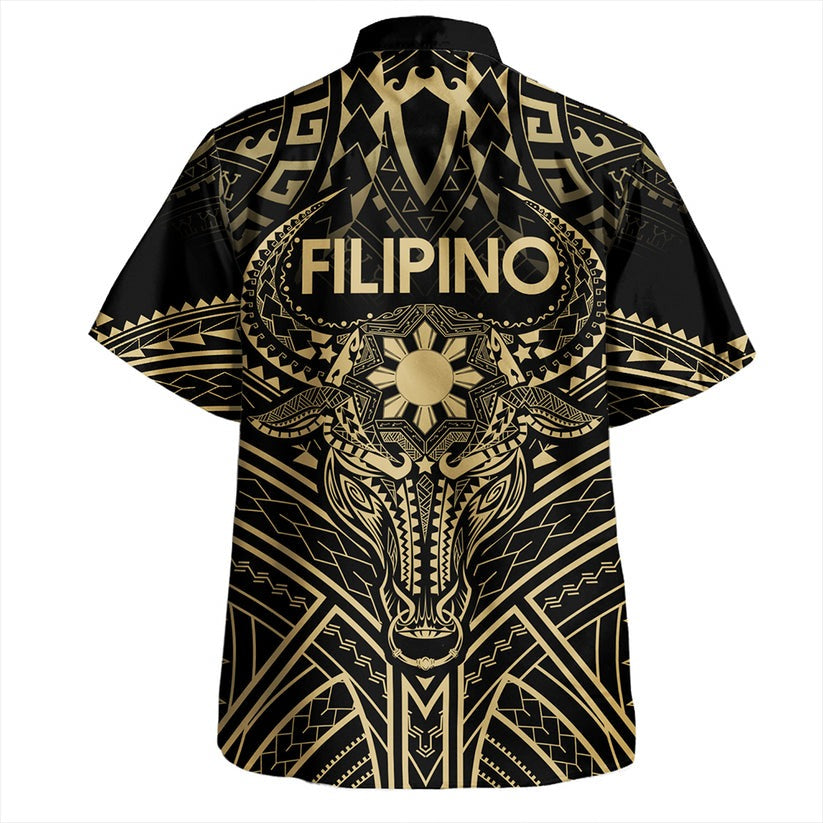 Philippines Filipinos Hawaiian Shirt Tribal Koner Water Buffalo Tattoo Gold