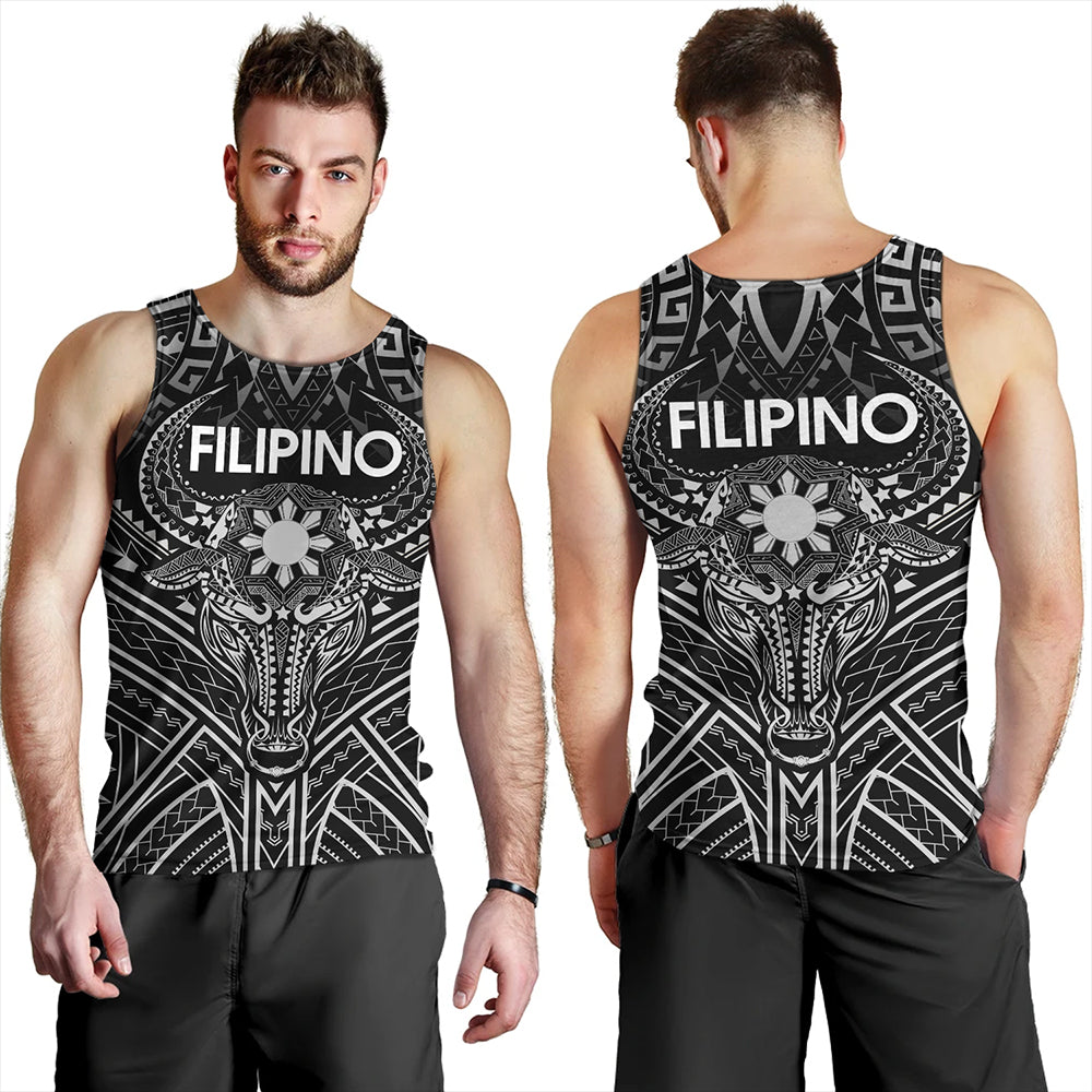 Philippines Filipinos Tank Top Tribal Koner Water Buffalo Tattoo White