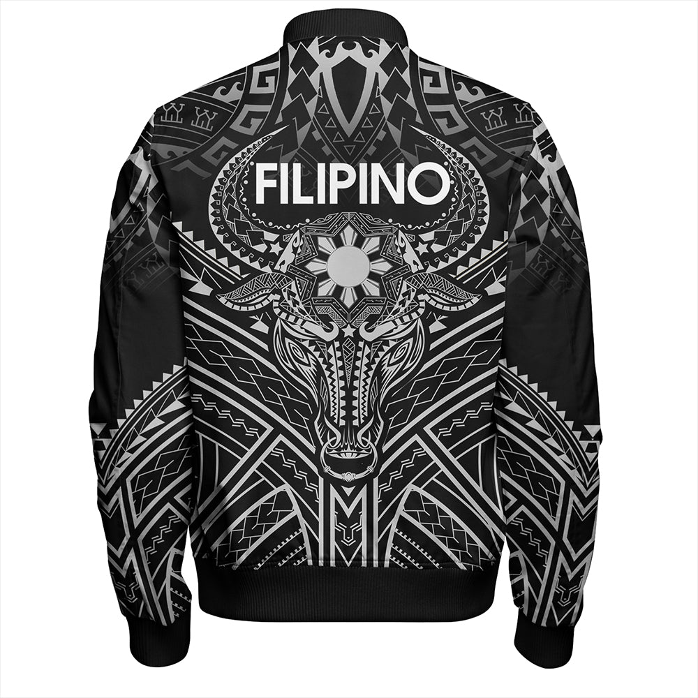 Philippines Filipinos Bomber Jacket Tribal Koner Water Buffalo Tattoo White