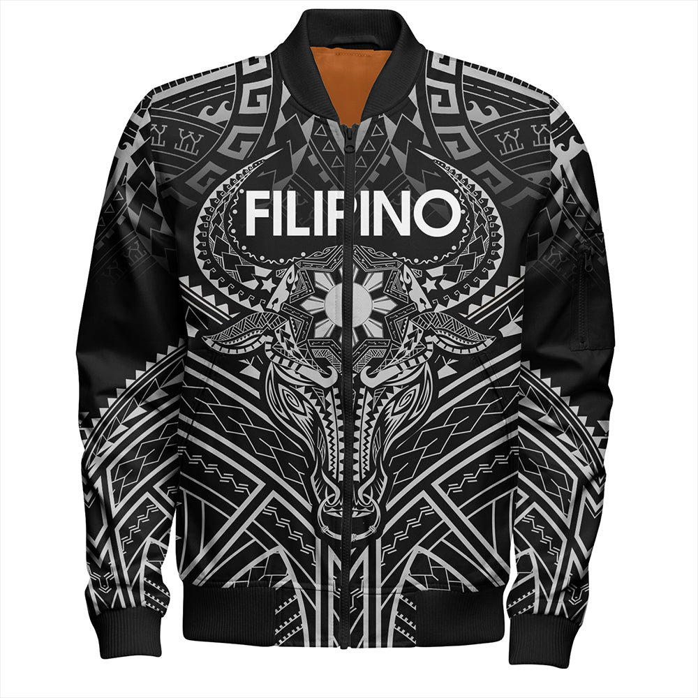 Philippines Filipinos Bomber Jacket Tribal Koner Water Buffalo Tattoo White