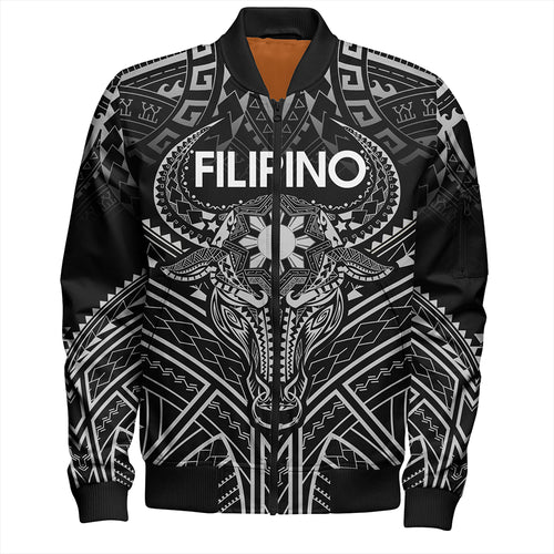 Philippines Filipinos Bomber Jacket Tribal Koner Water Buffalo Tattoo White