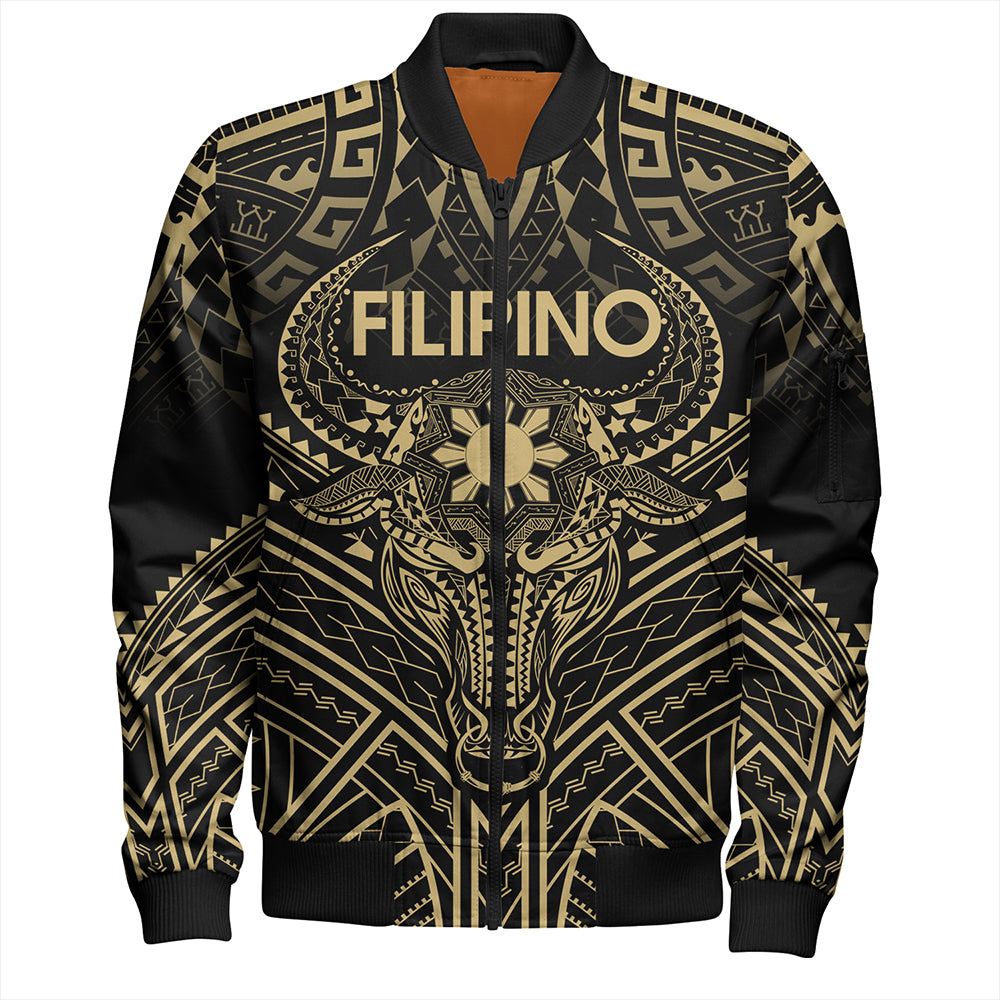 Philippines Filipinos Bomber Jacket Tribal Koner Water Buffalo Tattoo Gold