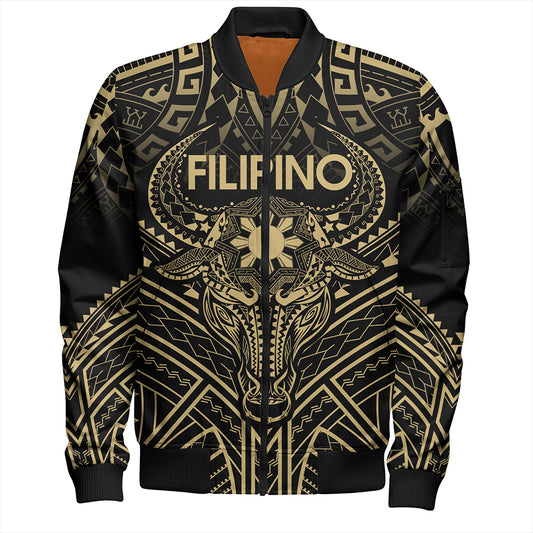 Philippines Filipinos Bomber Jacket Tribal Koner Water Buffalo Tattoo Gold