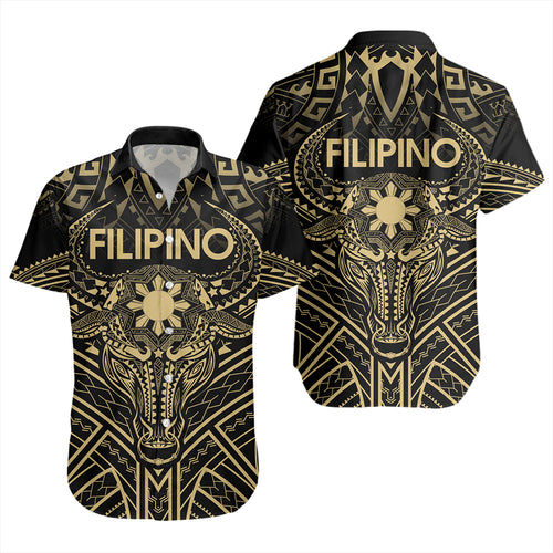 Philippines Filipinos Short Sleeve Shirt Tribal Koner Water Buffalo Tattoo Gold