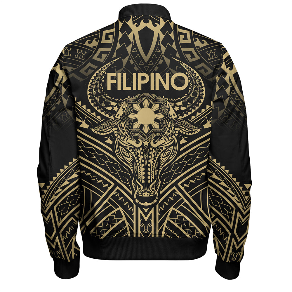 Philippines Filipinos Bomber Jacket Tribal Koner Water Buffalo Tattoo Gold