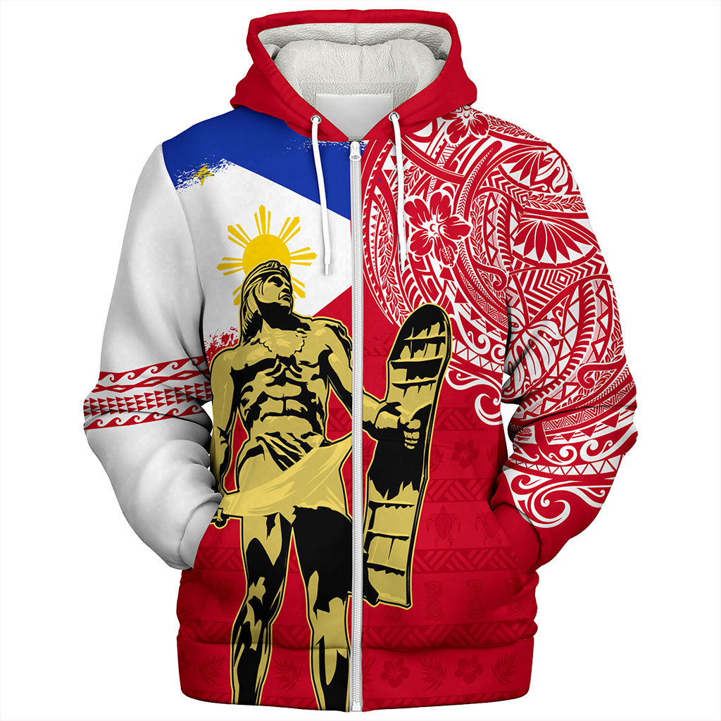 Philippines Filipinos Sherpa Hoodie Tribal Polynesia Flag With Lapu Lapu