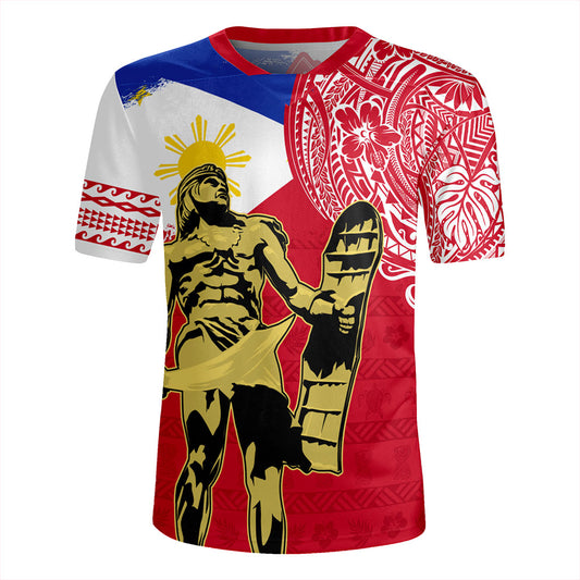 Philippines Filipinos Rugby Jersey Tribal Polynesia Flag With Lapu Lapu