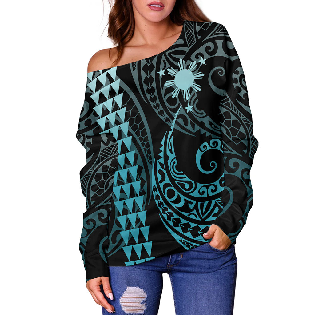 Philippines Filipinos Off Shoulder Sweatshirt Kakau Style