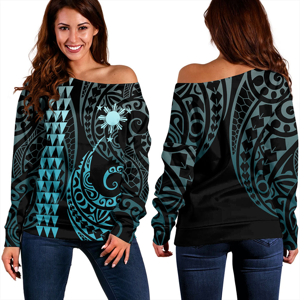 Philippines Filipinos Off Shoulder Sweatshirt Kakau Style
