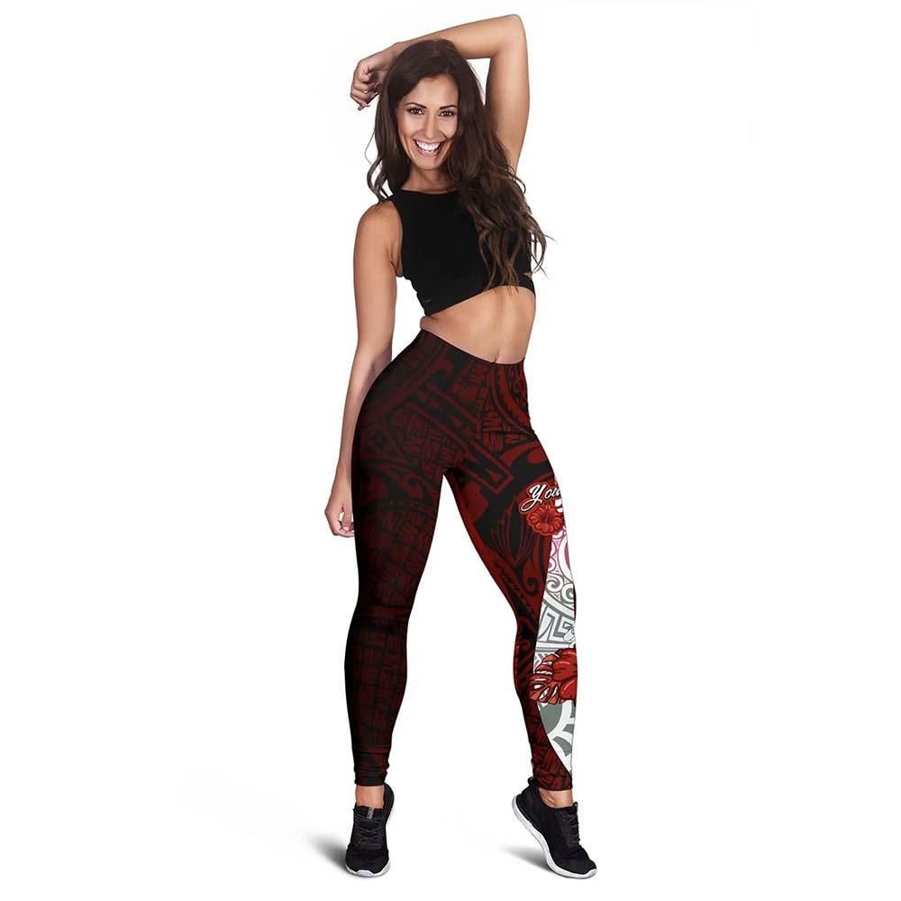 Philippines Polynesian Custom Personalised Legging  - Coat Of Arm With Hibiscus
