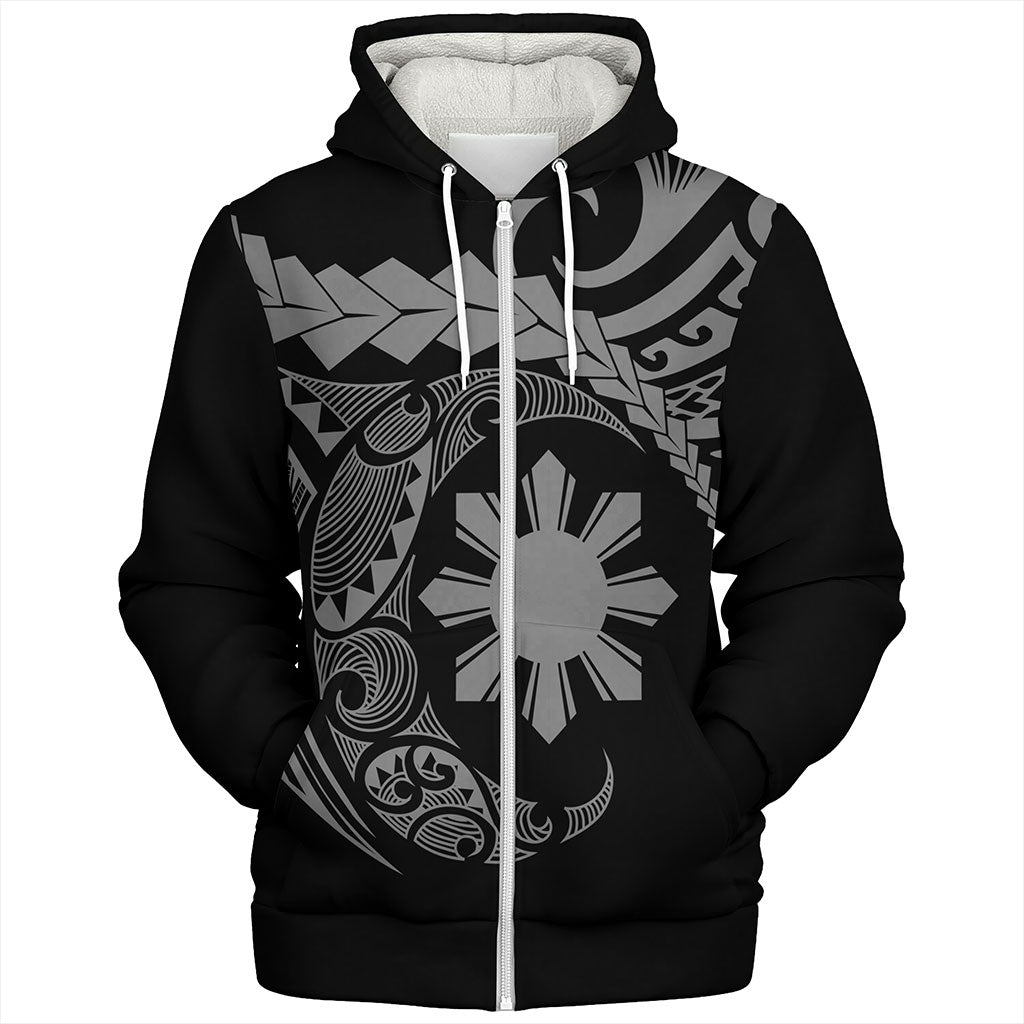 Philippines Filipinos Sherpa Hoodie Polynesian Tribal Half Circle
