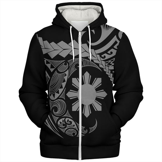 Philippines Filipinos Sherpa Hoodie Polynesian Tribal Half Circle