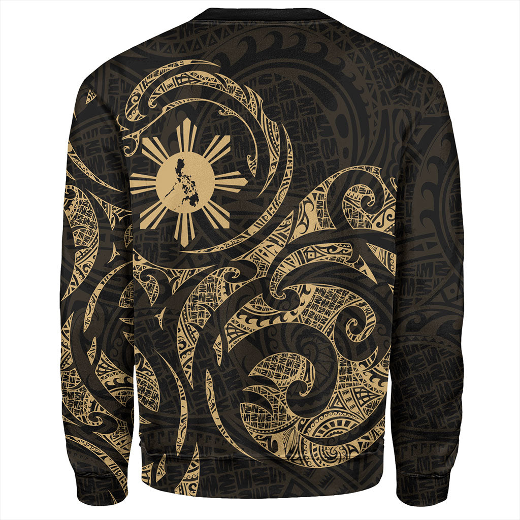Philippines Filipinos Sweatshirt Polynesian Tribal Pattern Simple Style Gold