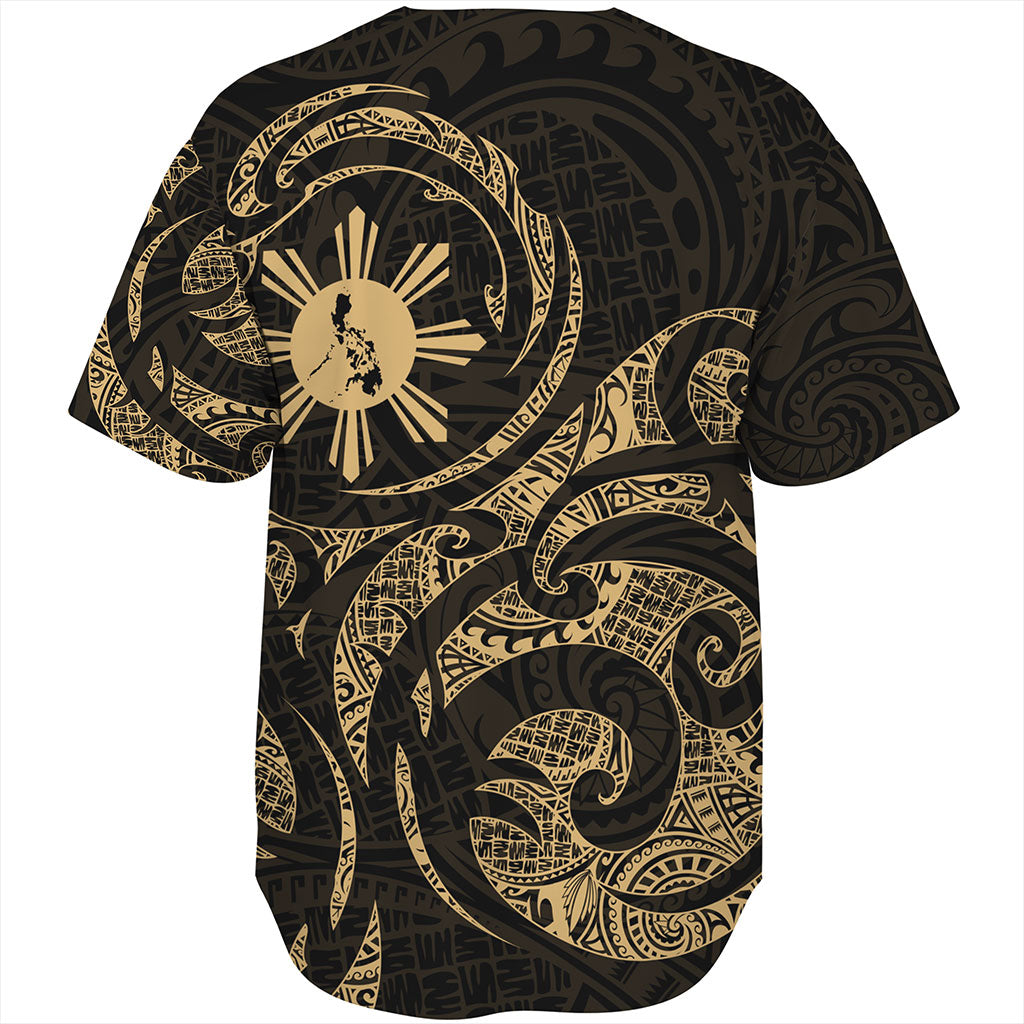 Philippines Filipinos Baseball Shirt Polynesian Tribal Pattern Simple Style Gold
