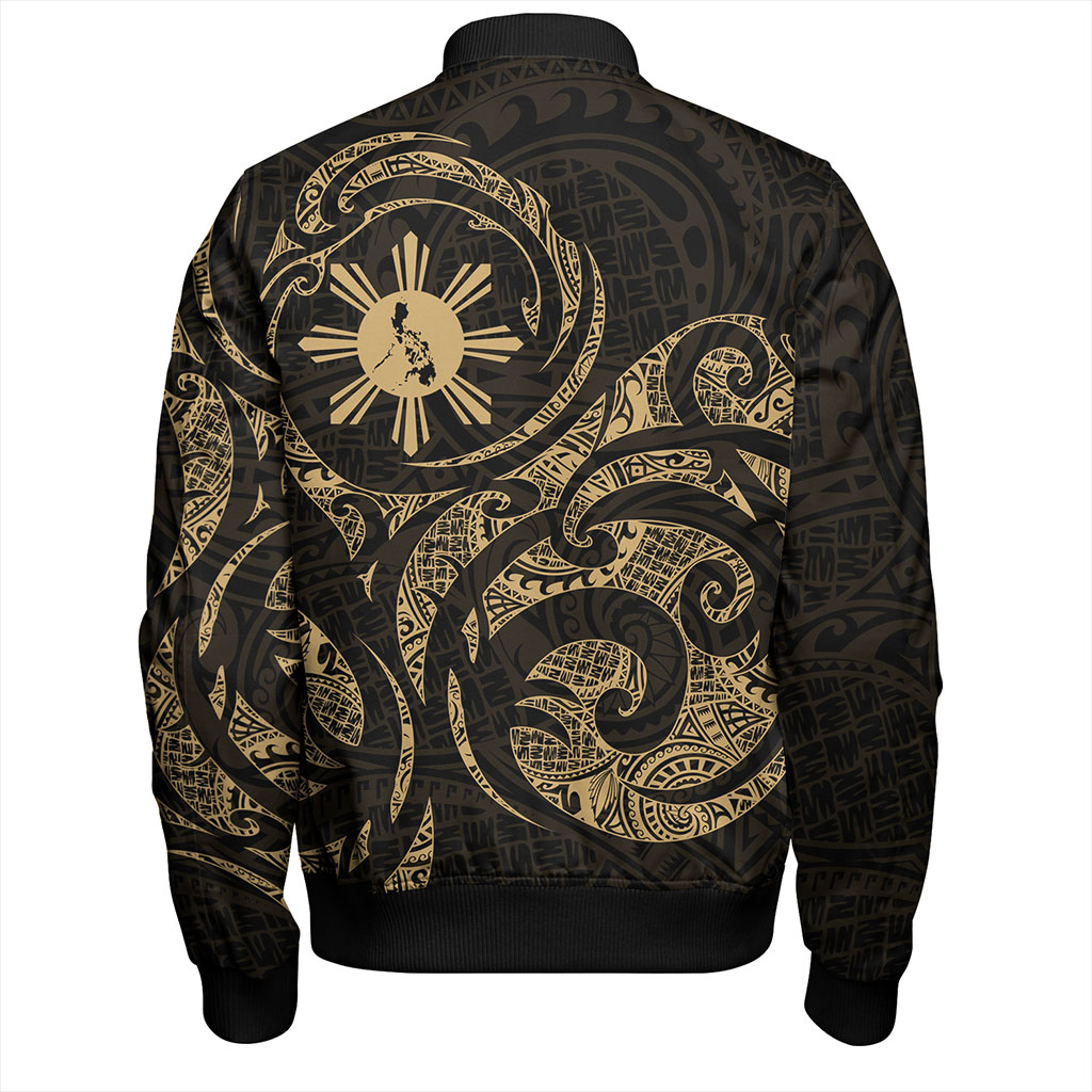 Philippines Filipinos Bomber Jacket Polynesian Tribal Pattern Simple Style Gold
