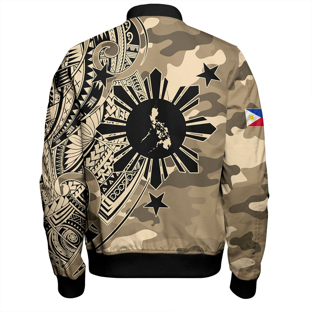 Philippines Filipinos Bomber Jacket Tribal Tattoo With Camouflage Pattern