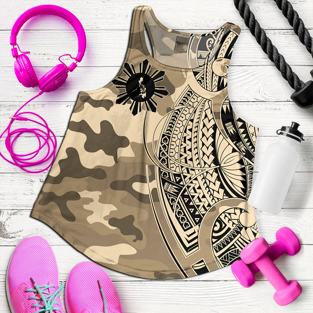 Philippines Filipinos Women Tank Tribal Tattoo With Camouflage Pattern