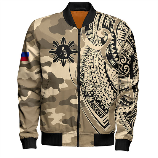 Philippines Filipinos Bomber Jacket Tribal Tattoo With Camouflage Pattern