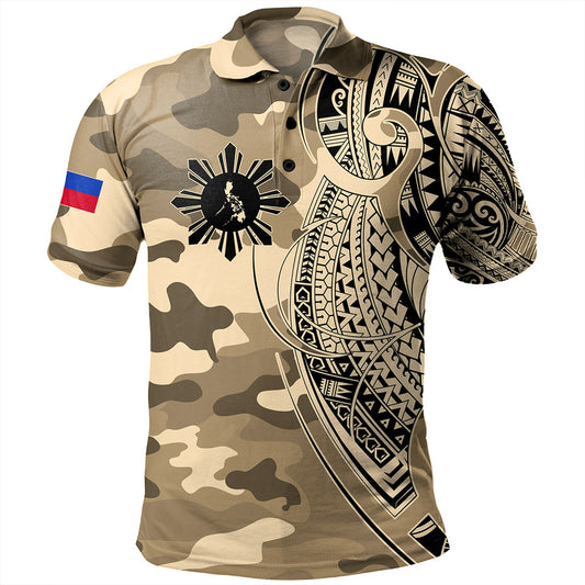 Philippines Filipinos Polo Shirt Tribal Tattoo With Camouflage Pattern