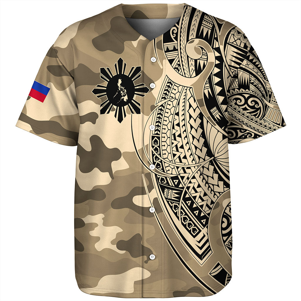 Philippines Filipinos Baseball Shirt Tribal Tattoo With Camouflage Pattern