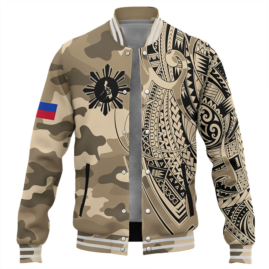 Philippines Filipinos Baseball Jacket Tribal Tattoo With Camouflage Pattern