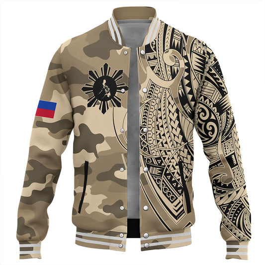 Philippines Filipinos Baseball Jacket Tribal Tattoo With Camouflage Pattern