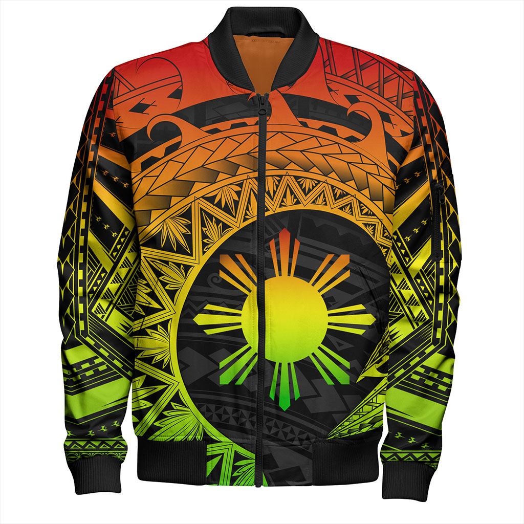 Philippines Filipinos Bomber Jacket Sun Tribal Polynesia Reggae