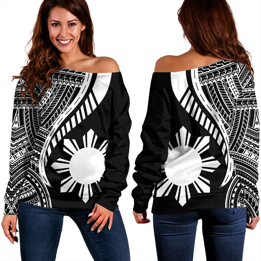 Philippines Filipinos Off Shoulder Sweatshirt Tribal Polynesian Pattern Original Style