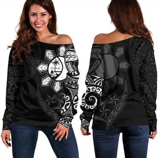 Philippines Off Shoulder Sweatshirt With Guam Seal Tribal Sun In My Heart