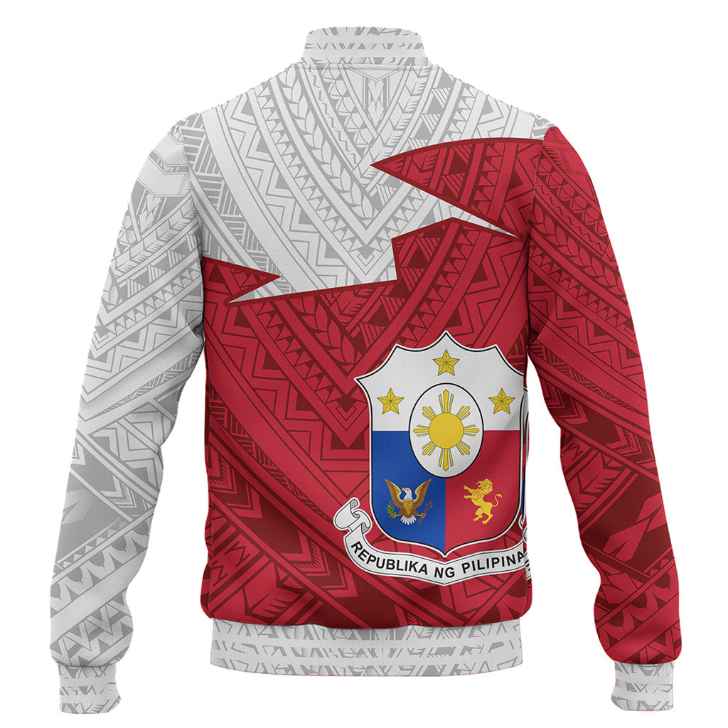 Philippines Filipinos Baseball Jacket Polynesian Tattoo Flag And Coat Of Arms