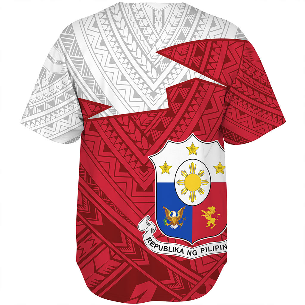 Philippines Filipinos Baseball Shirt Polynesian Tattoo Flag And Coat Of Arms