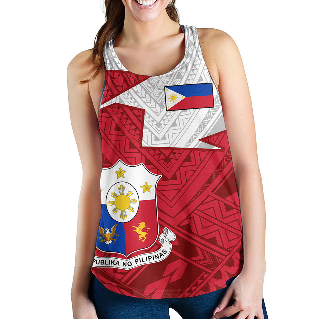 Philippines Filipinos Women Tank Polynesian Tattoo Flag And Coat Of Arms