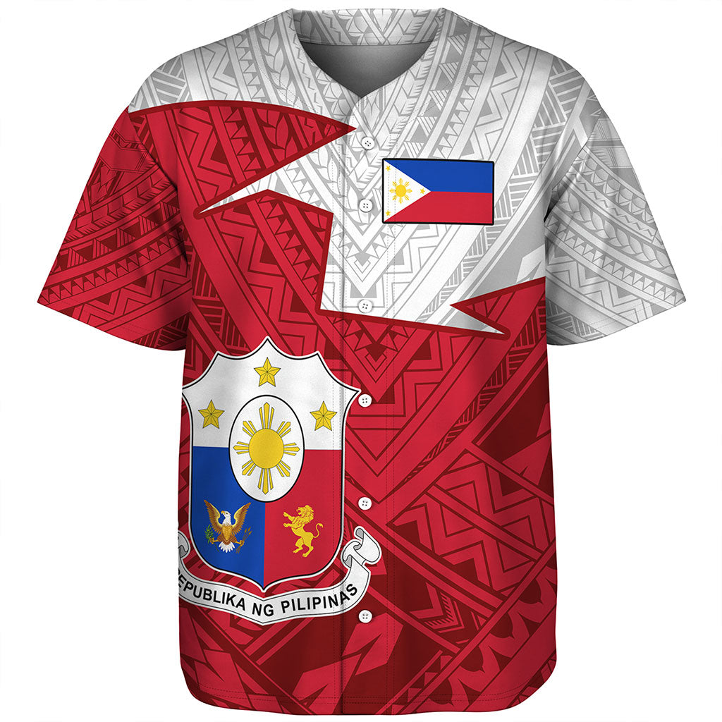 Philippines Filipinos Baseball Shirt Polynesian Tattoo Flag And Coat Of Arms