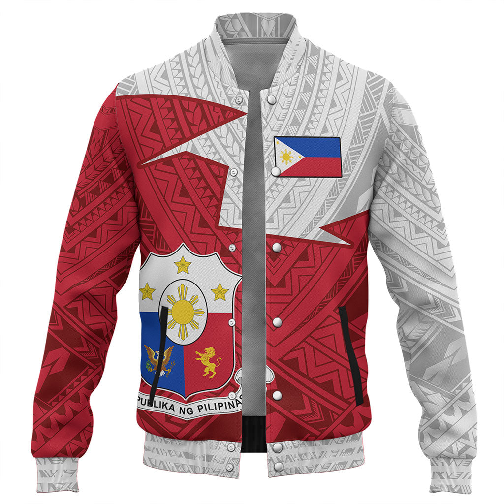 Philippines Filipinos Baseball Jacket Polynesian Tattoo Flag And Coat Of Arms