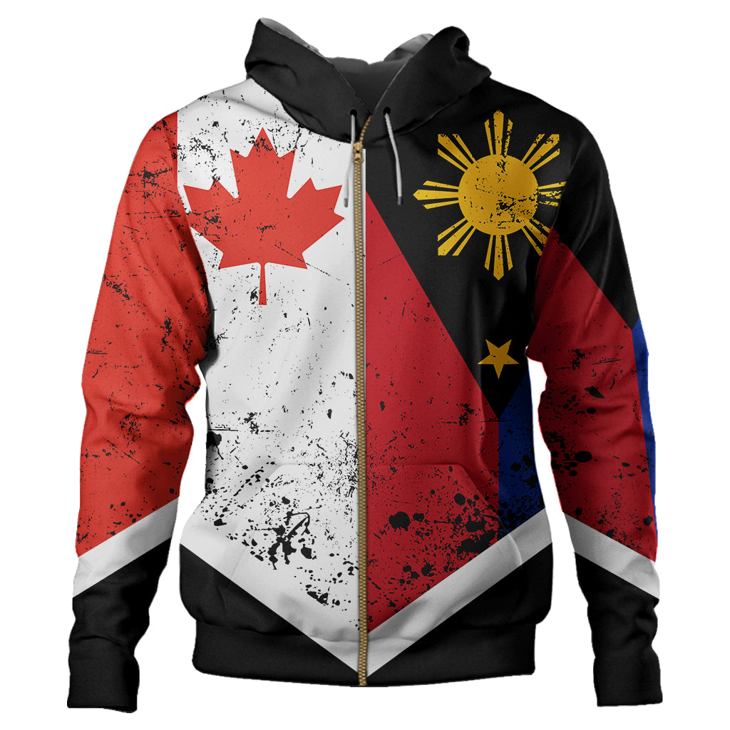 Philippines And Canada Hoodie Flag Half Concept Brush Style