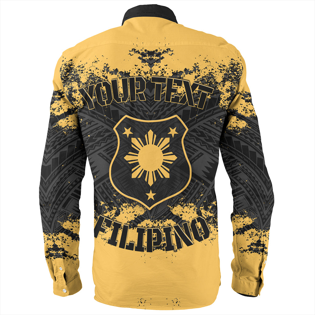 Philippines Filipinos Long Sleeve Shirt Custom Grunge Texture Tribal Pattern