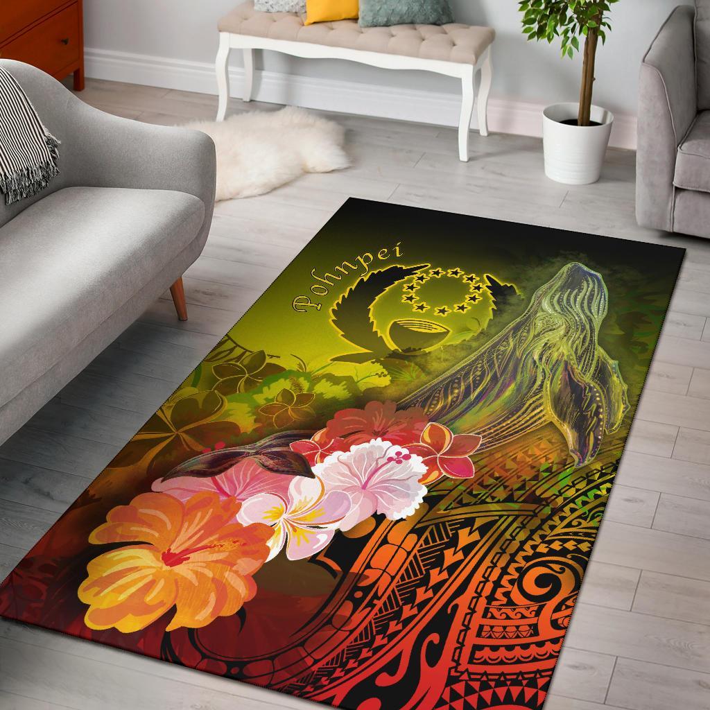 Pohnpei Area Rug - Humpback Whale with Tropical Flowers (Yellow)