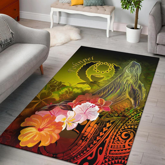 Pohnpei Area Rug - Humpback Whale with Tropical Flowers (Yellow)