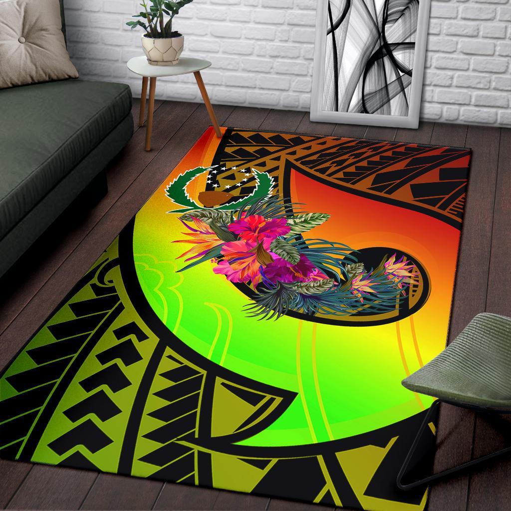 Pohnpei Area Rug - Polynesian Hook And Hibiscus (Reggae)