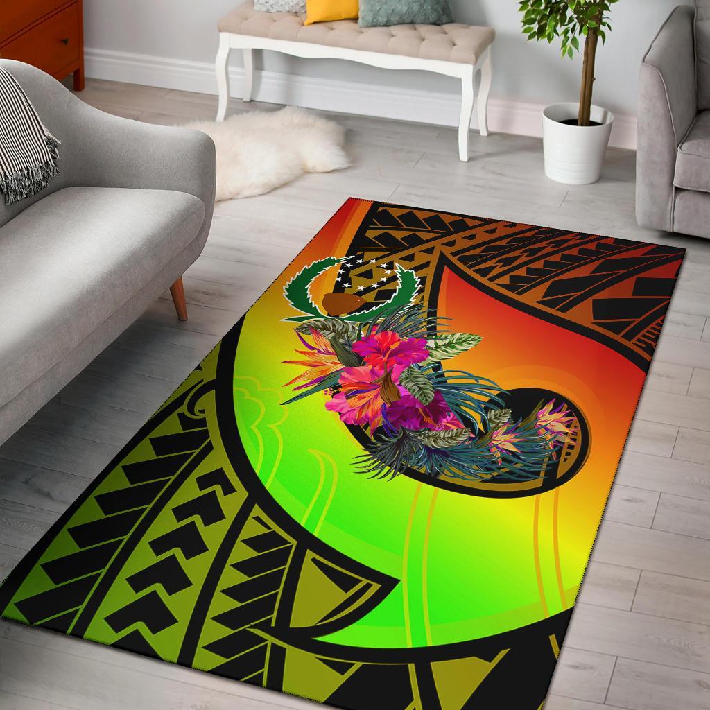 Pohnpei Area Rug - Polynesian Hook And Hibiscus (Reggae)