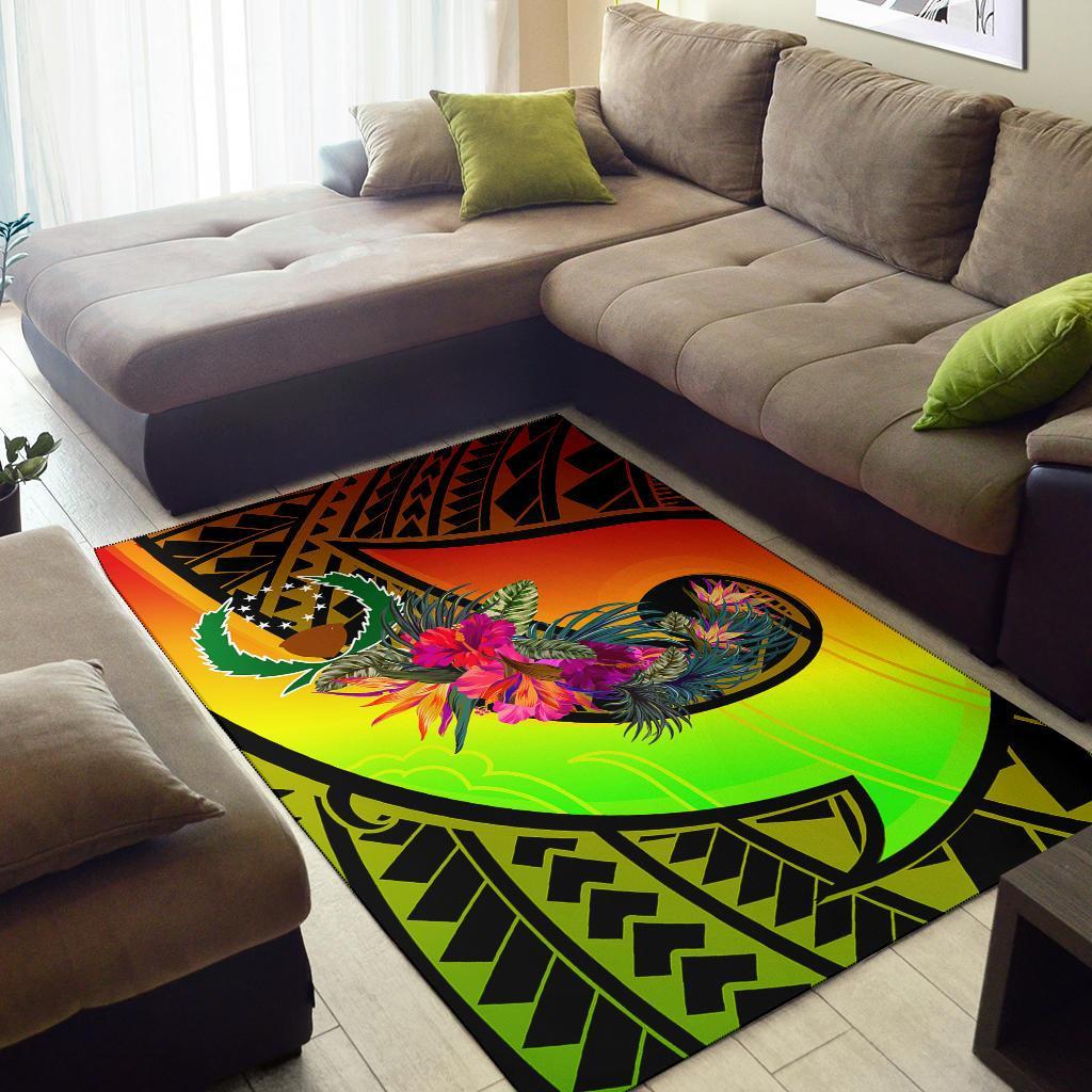 Pohnpei Area Rug - Polynesian Hook And Hibiscus (Reggae)