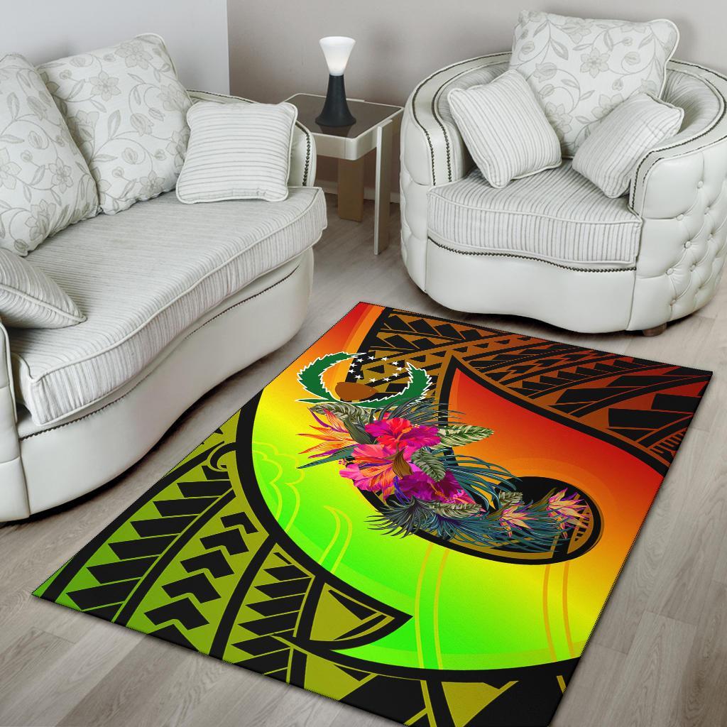 Pohnpei Area Rug - Polynesian Hook And Hibiscus (Reggae)