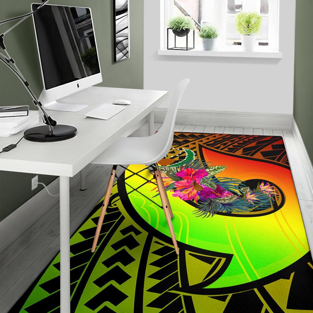 Pohnpei Area Rug - Polynesian Hook And Hibiscus (Reggae)