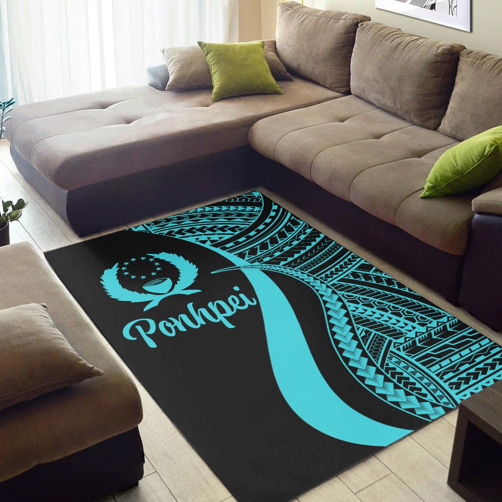 Pohnpei Area Rug - Turquoise Polynesian Tentacle Tribal Pattern