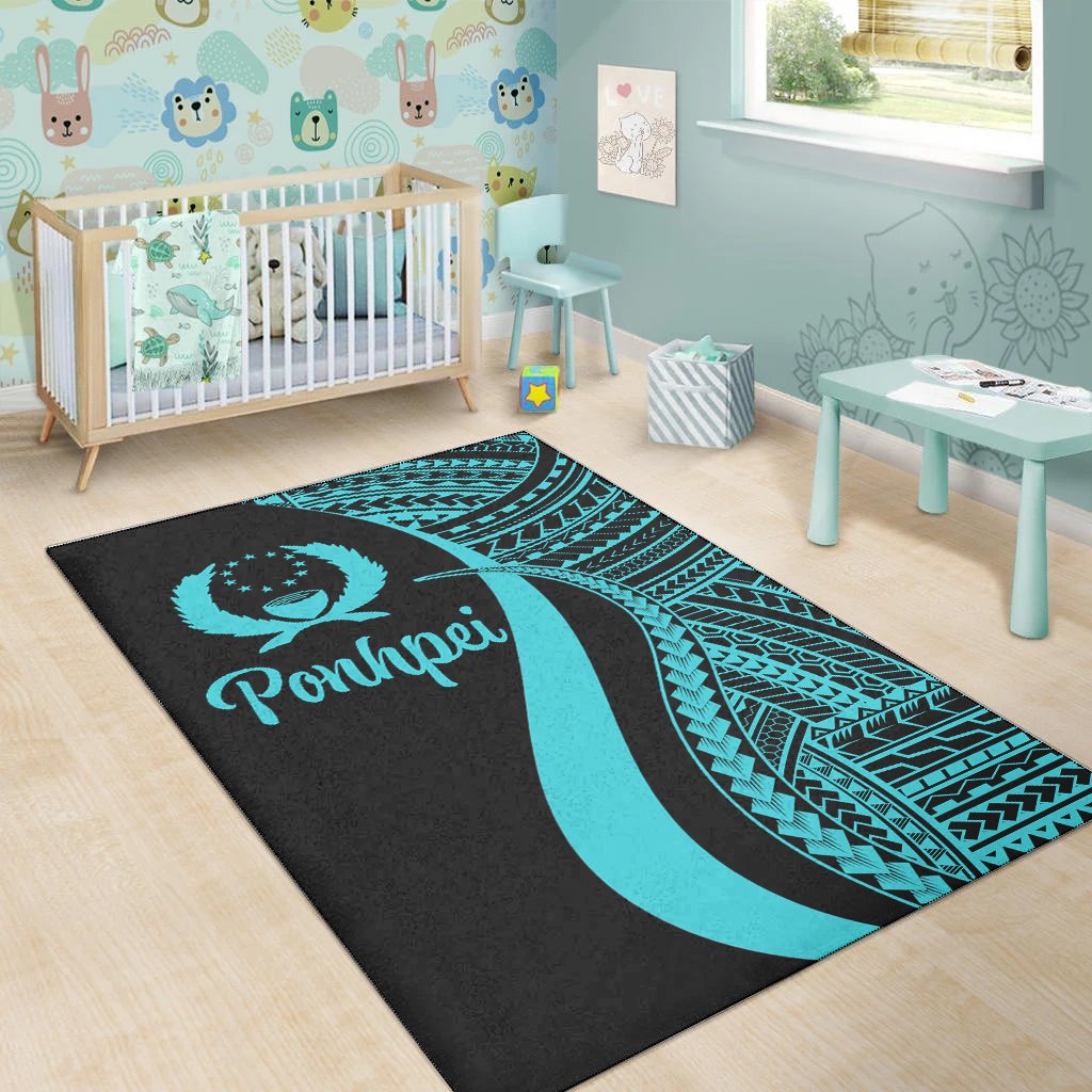 Pohnpei Area Rug - Turquoise Polynesian Tentacle Tribal Pattern