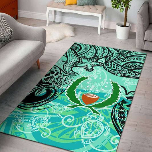 Pohnpei Area Rug - Vintage Floral Pattern Green Color