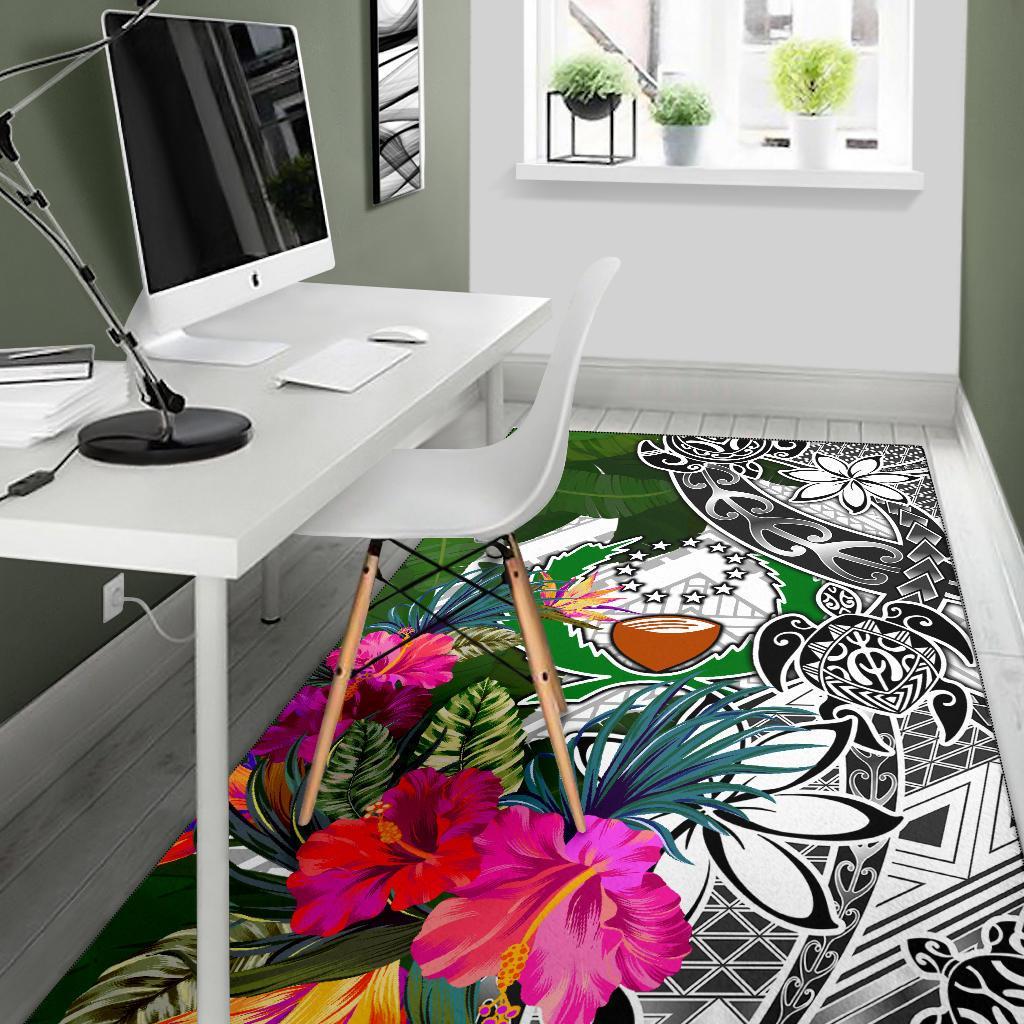 Pohnpei Area Rug White - Turtle Plumeria Banana Leaf